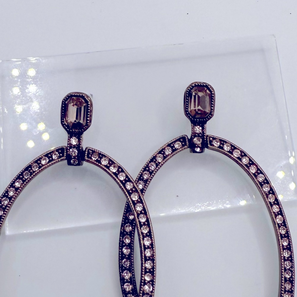 Givenchy‎ Vintage Gold Pavé Hoop Drop Earrings Crystal Designer Statement - Picture 2 of 7
